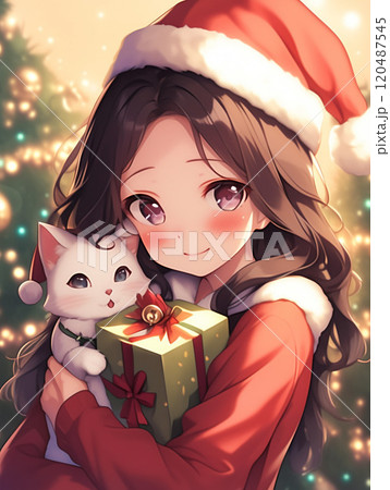 クリスマスにかわいい女の子とプレゼント 120487545