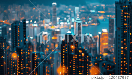 夜の街に広がるオレンジと青のボケライト 120487957