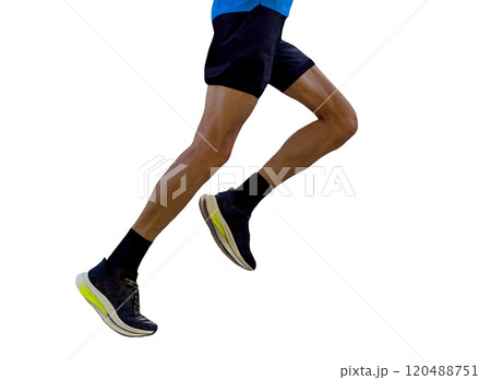 close-up legs male runner running race isolated on white background close-up legs male runner running race isolated on white background 120488751