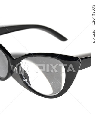 Close Up of Black Eye Glasses on White Background Close Up of Black Eye Glasses on White Background 120488935