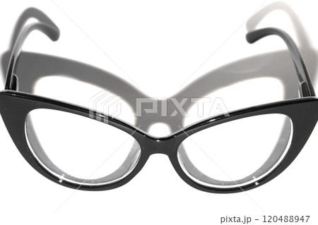 Close Up of Black Eye Glasses on White Background 120488947