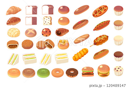 代表的なパンのまとめイラスト 代表的なパンのまとめイラスト 120489147