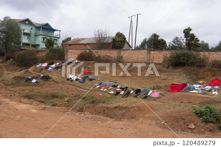Clothes Drying on Hillside Near Isalo National Park, Madagascar. Clothes Drying on Hillside Near Isalo National Park, Madagascar. 120489279