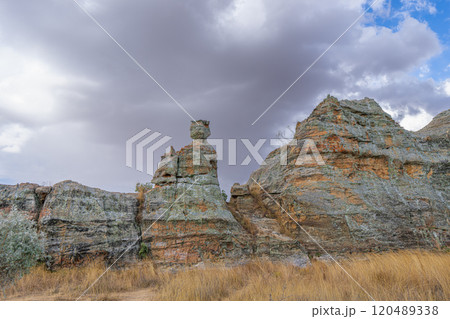 Queen of Isalo Rock Formation Under Dramatic Sky at Isalo National Park. 120489338