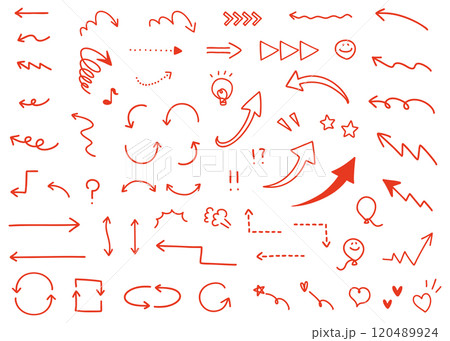 かわいい手描きの矢印と落書きイラストセット 120489924