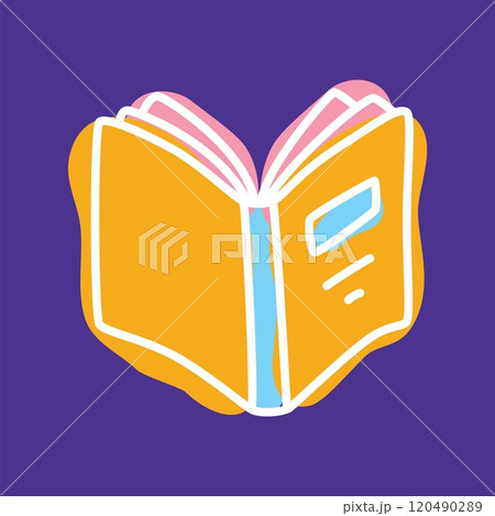 Doodle book icon handdrawn with thin line and colored with colorful blobs 120490289