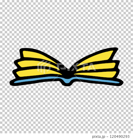 Doodle book icon handdrawn with thin line and colored with colorful blobs Doodle book icon handdrawn with thin line and colored with colorful blobs 120490293