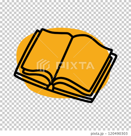 Doodle book icon handdrawn with thin line and colored with colorful blobs Doodle book icon handdrawn with thin line and colored with colorful blobs 120490303