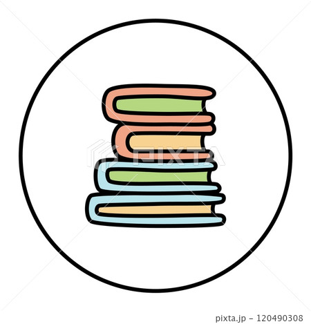 Doodle pile of books icon. Hand drawn book, journal or notebook symbol 120490308
