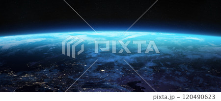 Nightly Earth planet. Space banner template. 120490623