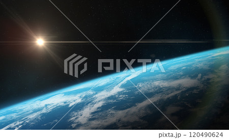 Panoramic view of the Earth. Space banner template. 120490624