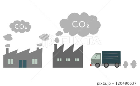 排気ガスを出す工場とトラックのイラスト 排気ガスを出す工場とトラックのイラスト 120490637