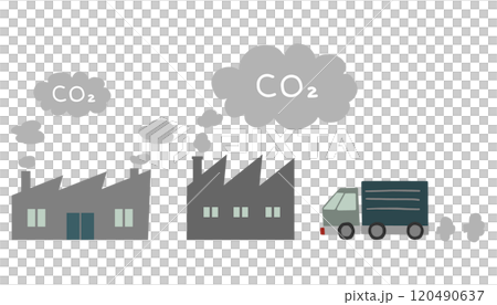 排気ガスを出す工場とトラックのイラスト 排気ガスを出す工場とトラックのイラスト 120490637