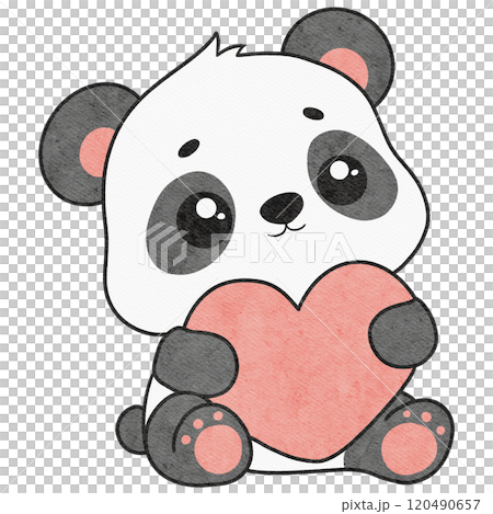 valentine baby panda hugging a heart illustration perfect for romantic or love-themed designs, featuring an adorable cartoon style. 120490657