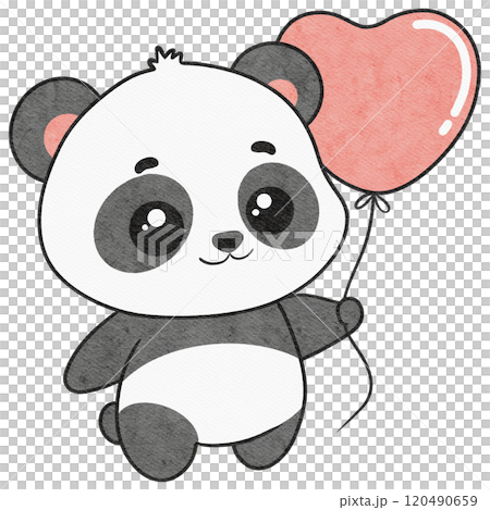 valentine baby panda with a heart balloon, showcasing love and cuteness in a charming illustration. Ideal for valentine themes, cards, and decorations. 120490659