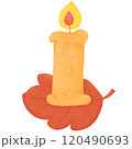 Autumn Candle on Red Leaf 120490693