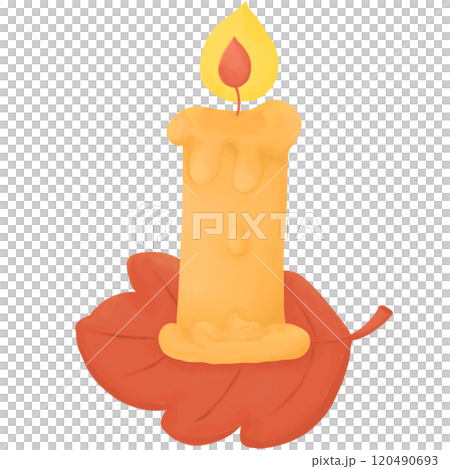 Autumn Candle on Red Leaf 120490693