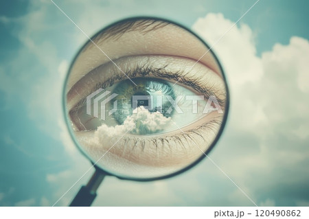 Human Eye in Focus with Cloud Reflection Human Eye in Focus with Cloud Reflection 120490862