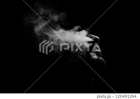 Soft White Smoke Swirling Over Dark Background 120491264