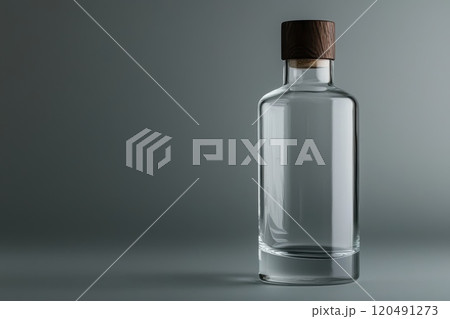 Elegant Transparent Gin Bottle with Wooden Cap 120491273