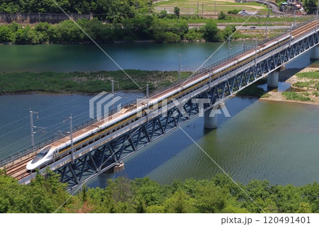 新緑の山陽新幹線700系（ひかりレールスター車両） 120491401