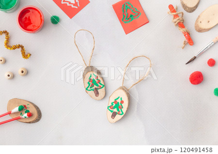 Christmas toys painted peaces of wood kids craft ideas for kindergarten 120491458