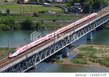 新緑の山陽新幹線500系こだま号（ハローキティ新幹線） 120491579