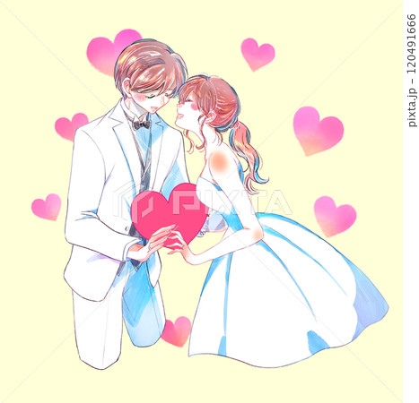 ハートを持った新郎新婦 120491666
