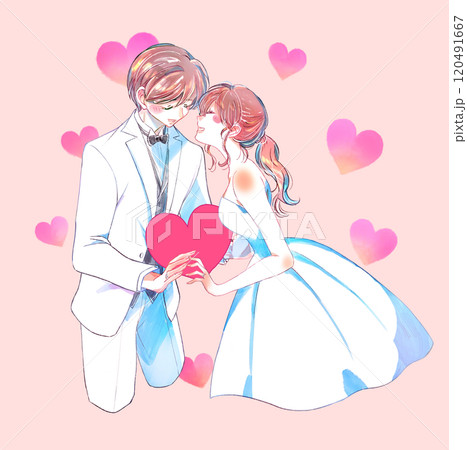 ハートを持った新郎新婦 ハートを持った新郎新婦 120491667