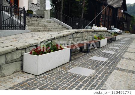 A bench over beautiful outdoor landscape 120491773