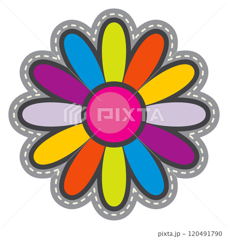Colorful petals flower. Seamed quilt textile patch Colorful petals flower. Seamed quilt textile patch 120491790