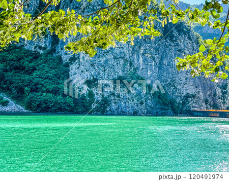 Peaceful landscape view of lake in Mat, Albania Peaceful landscape view of lake in Mat, Albania 120491974