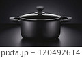 a solitary black cast iron pot with a lid 120492614