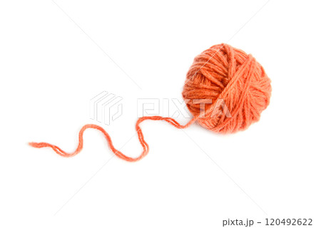 Ball of terracotta yarn isolated on white 120492622