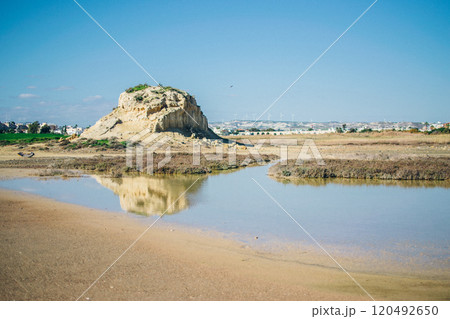 view of the salt lake where flamingos live, Larnaca, Cyprus view of the salt lake where flamingos live, Larnaca, Cyprus 120492650