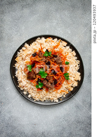 Kabuli pulao, pilaf, the national dish of Afghanistan, rice with meat , homemade, no people, 120493937