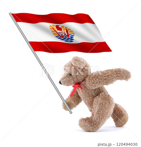 French Polynesia flag being carried by a cute teddy bear French Polynesia flag being carried by a cute teddy bear 120494030