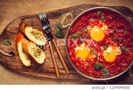 shakshuka, breakfast, fried eggs in tomato sauce, with spices and herbs, homemade, no people, shakshuka, breakfast, fried eggs in tomato sauce, with spices and herbs, homemade, no people, 120494080