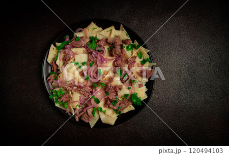 Beshbarmak, Kazakh meat, boiled meat with noodles, 120494103
