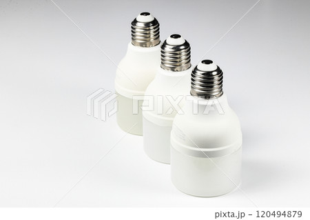 White LED bulb or light bulb with connector type e27 for energy saving isolated on white background. White LED bulb or light bulb with connector type e27 for energy saving isolated on white background. 120494879