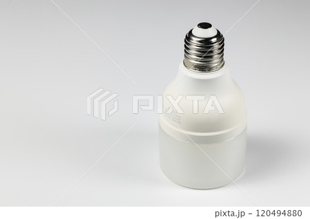 White LED bulb or light bulb with connector type e27 for energy saving isolated on white background. White LED bulb or light bulb with connector type e27 for energy saving isolated on white background. 120494880