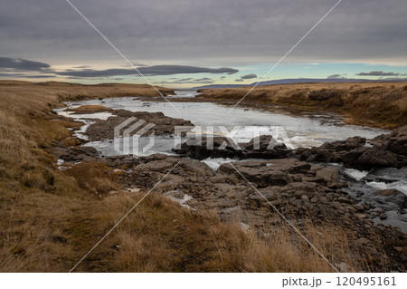 Landscape with a river, west Iceland Landscape with a river, west Iceland 120495161