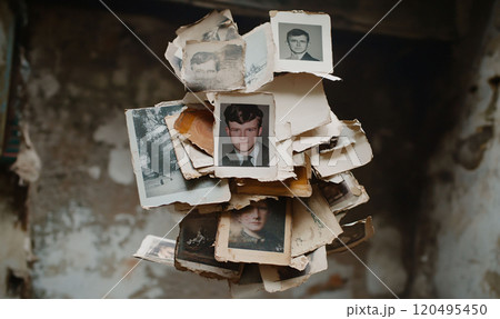 Collection of Vintage Photographs Floating in Air Collection of Vintage Photographs Floating in Air 120495450