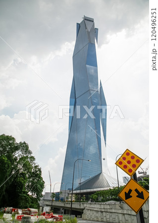 highest tower KL PNB Merdeka 118 in Kuala Lumpur. Reflection at glass surface. highest tower KL PNB Merdeka 118 in Kuala Lumpur. Reflection at glass surface. 120496251
