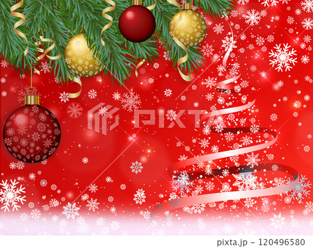 赤いクリスマスツリーとキラキラ背景 120496580