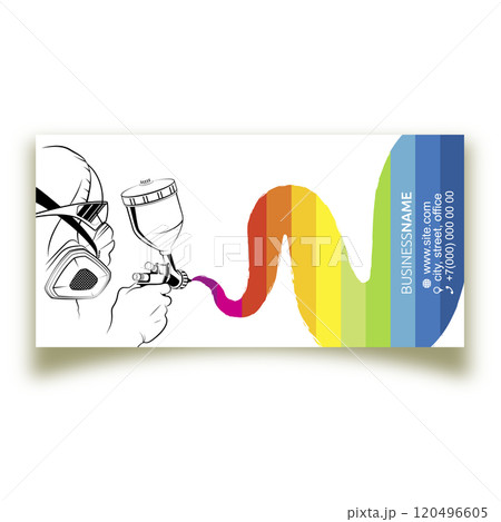 Painter with a spray gun in hand business card concept Painter with a spray gun in hand business card concept 120496605