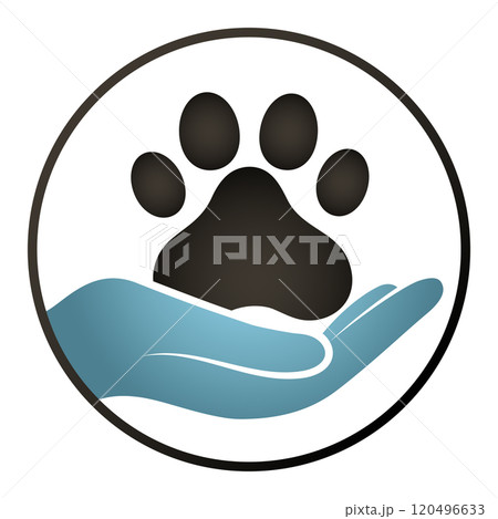 Pet paw in hand symbol 120496633