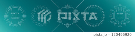 雪の結晶と光をモチーフにした冬の飾り枠。高級感のある囲みのデザイン 120496920