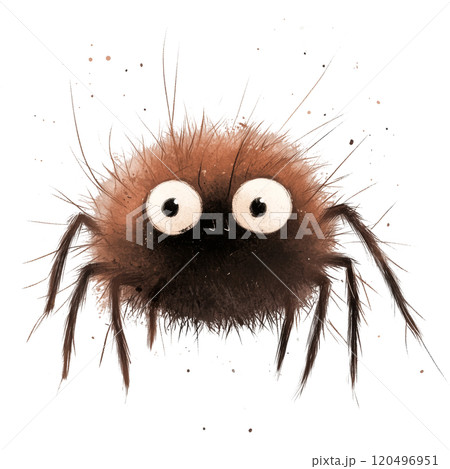 Watercolor Illustration of a Cute Jumping Spider with Big Eyes, Whimsical Insect Design on Transparent Background 120496951