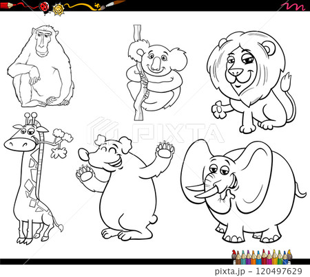 cartoon wild mammals animal characters set coloring page cartoon wild mammals animal characters set coloring page 120497629